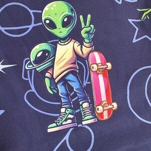 HIHI GLOBAL Men's XL Shirt Navy Blue Alien Skateboarder Space NWOT Graphic SciFi